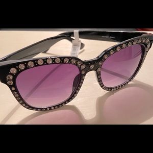 NY Black & Rhinestones Studded Large Sunglasses